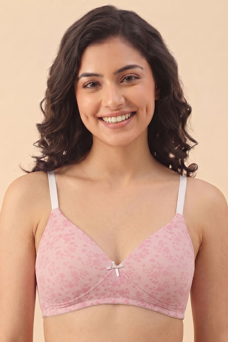 Zivame Padded Non Wired Medium Coverage Tshirt Bra - Pink Lace Pattern — image 4